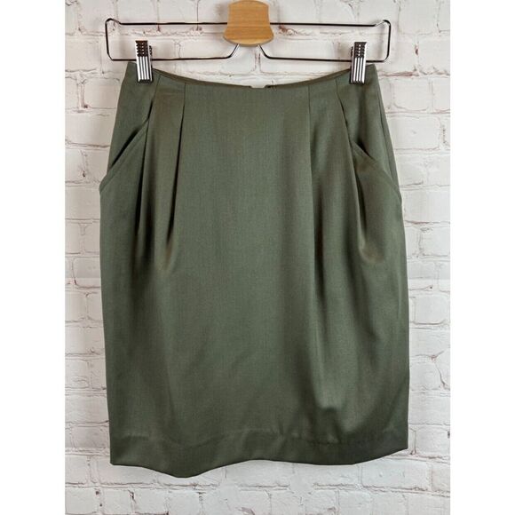 ANNE KLEIN II 100% wool olive green tulip twill straight pencil skirt 4 - Picture 1 of 8